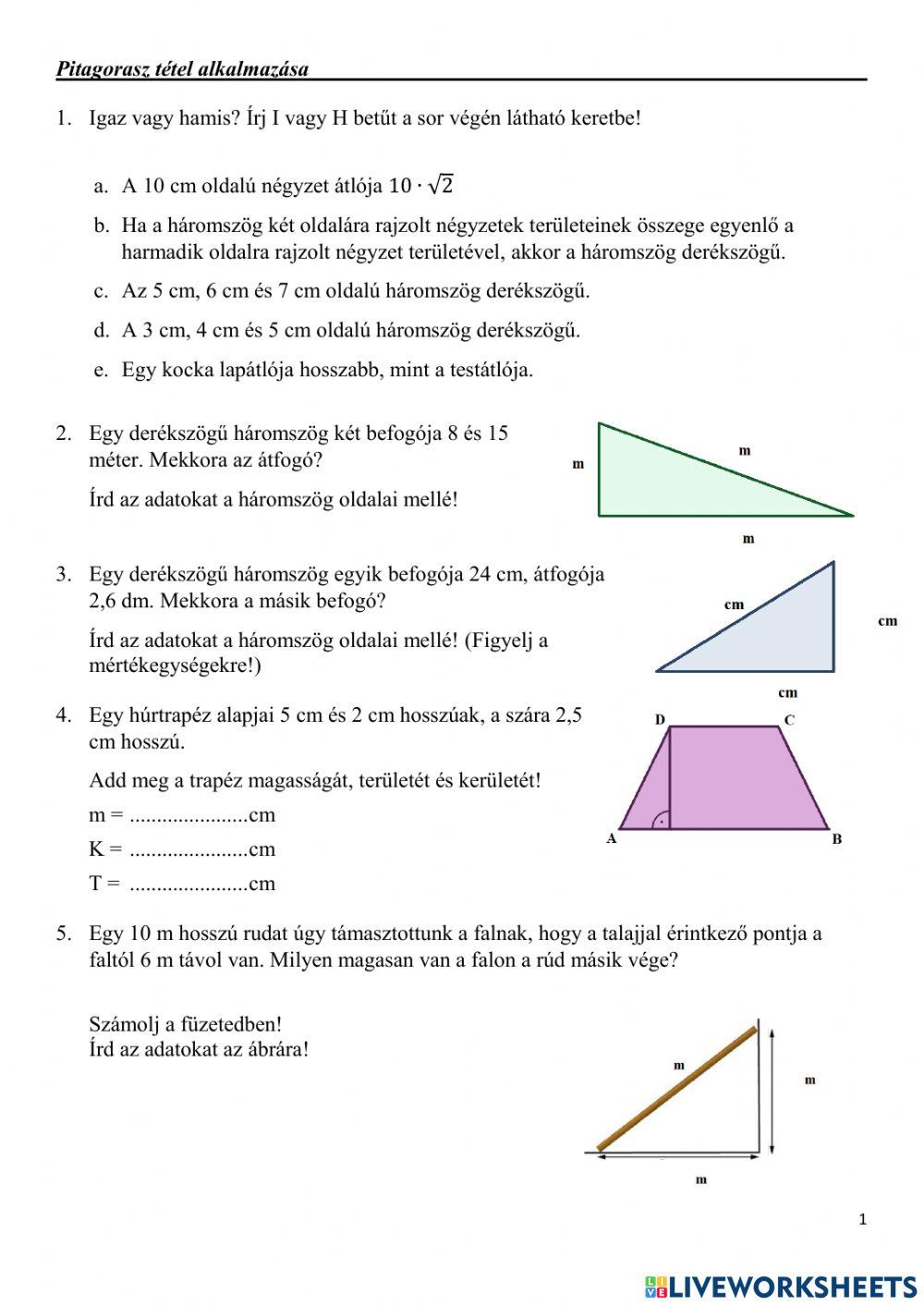 Pithagorasz tételének alkalmazása