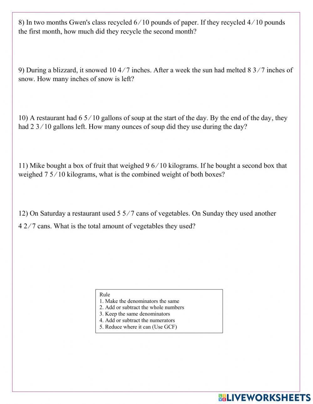 Add and subtract fractions word problems 1
