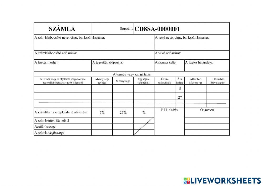 Számla, kiadási pénztárbizonylat