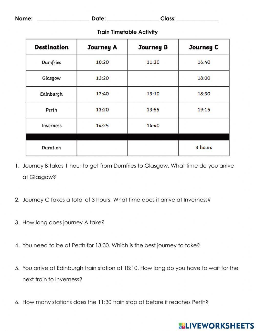 Train Timetable Activity