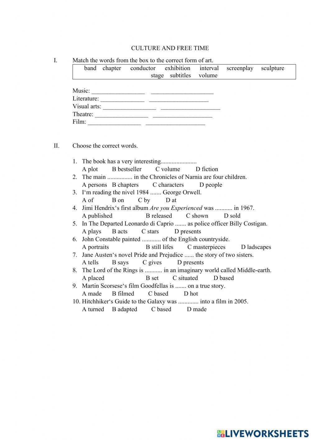 Vocabulary -Culture and free time-