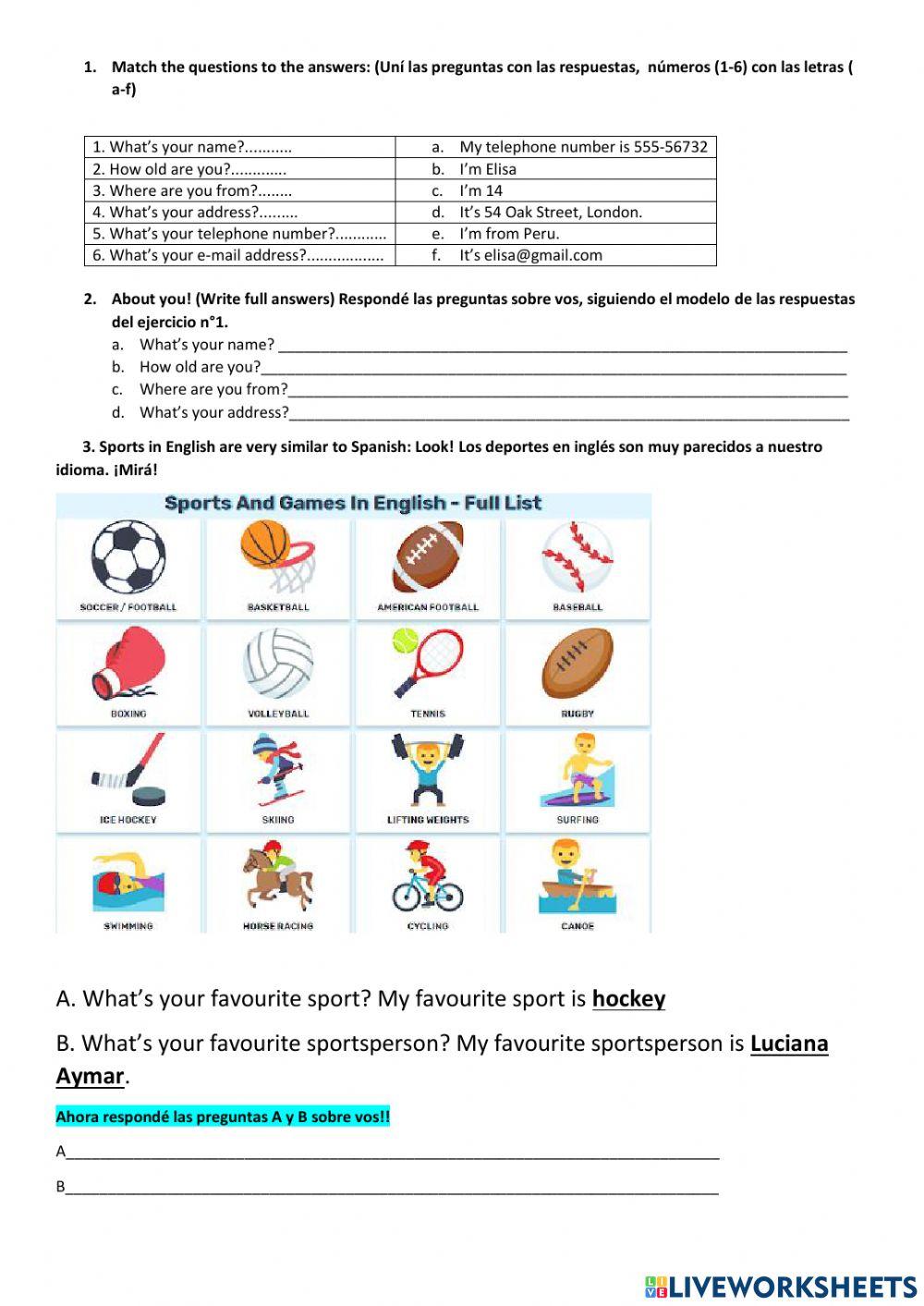 Personal information and sports