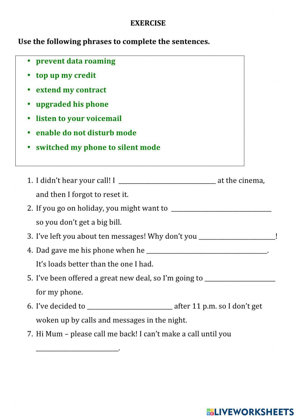 Phrases for using your mobile phone