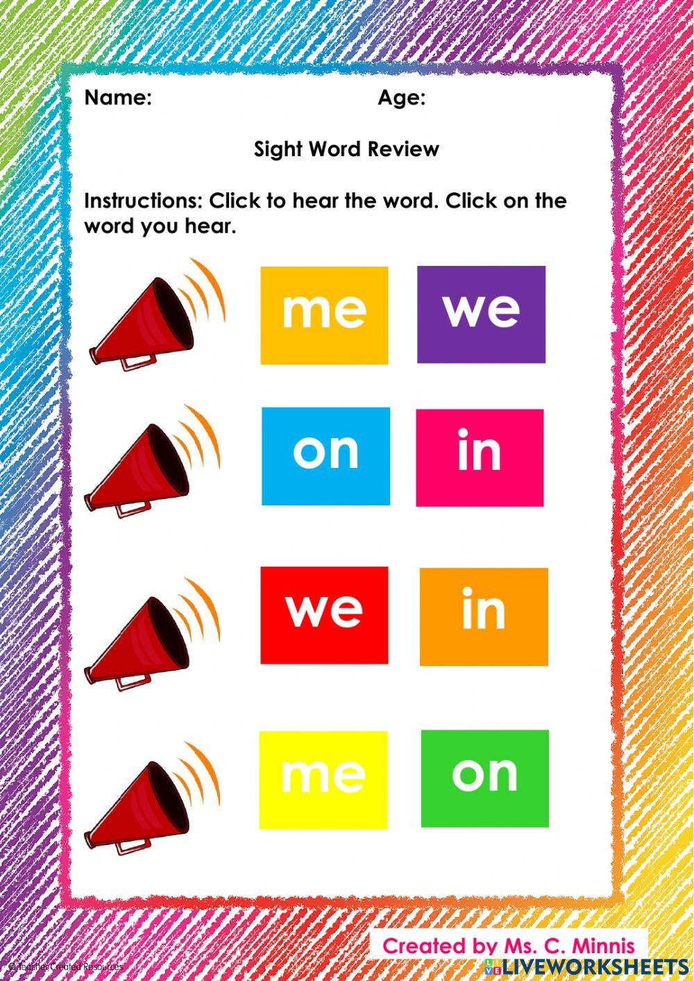 Sight Words: me, we, in, on