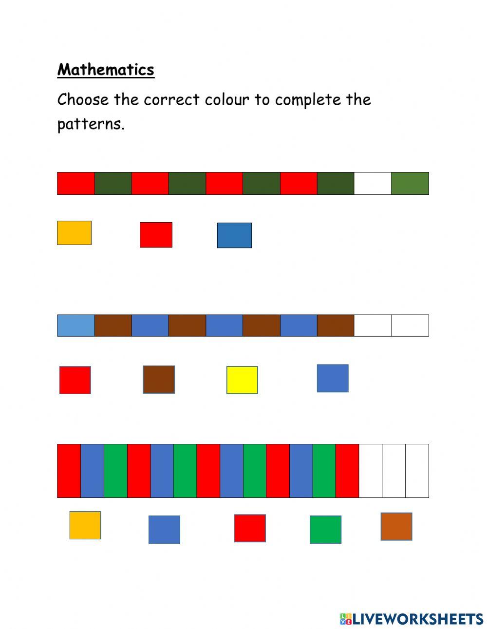 Mathematics - patterns worksheet | Live Worksheets