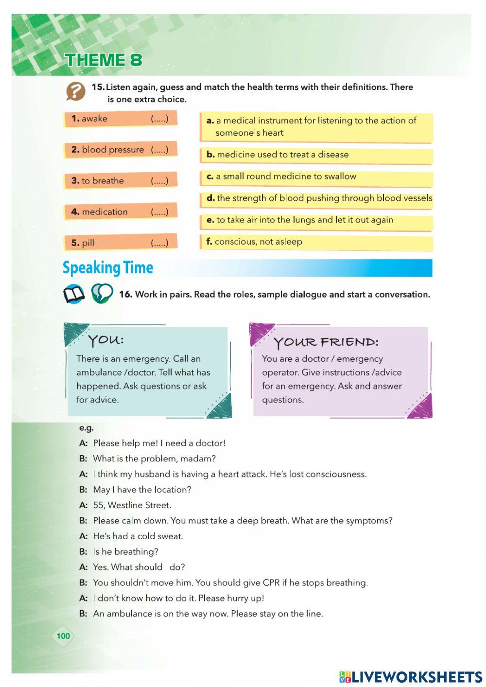 Grade 9 theme 8 emergency and health problems page 99 100 listening