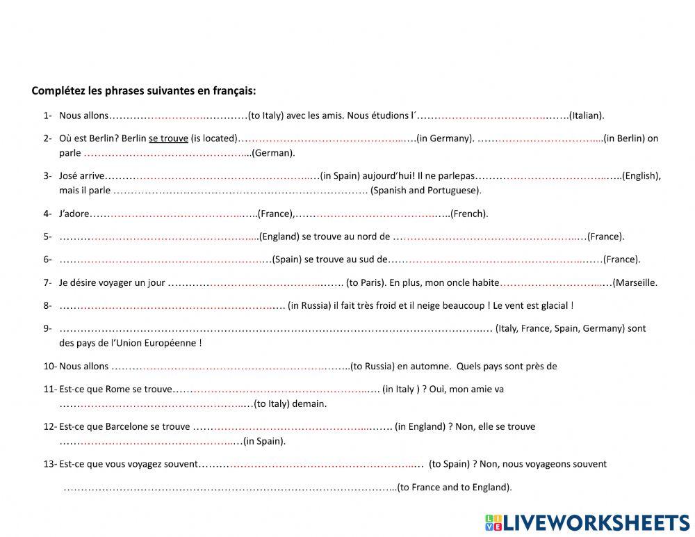 Nationalité pays et ville