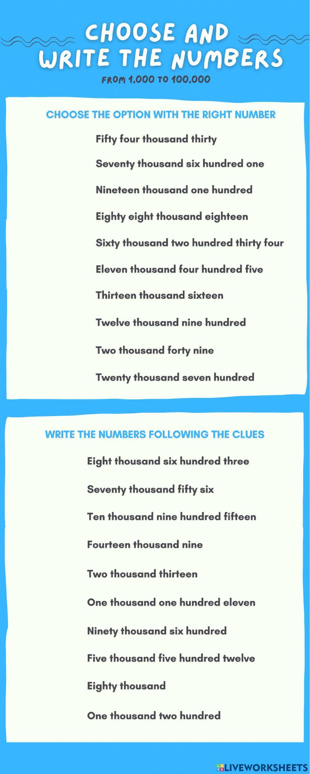 Big numbers (1-100,000) Big numbers (1-100,000)