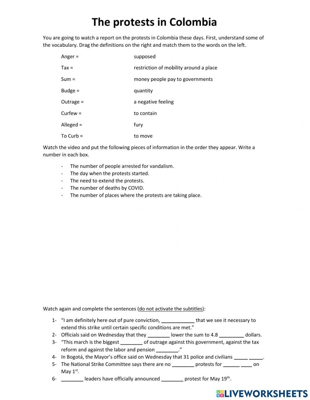 Protests in Colombia (passive voice)