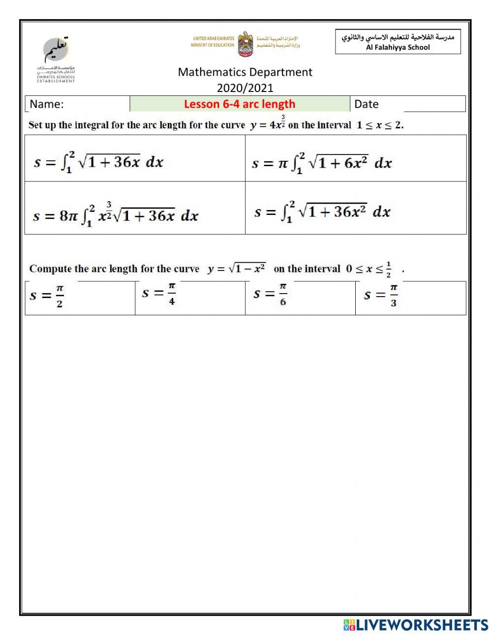 Arc length interactive worksheet Live Worksheets
