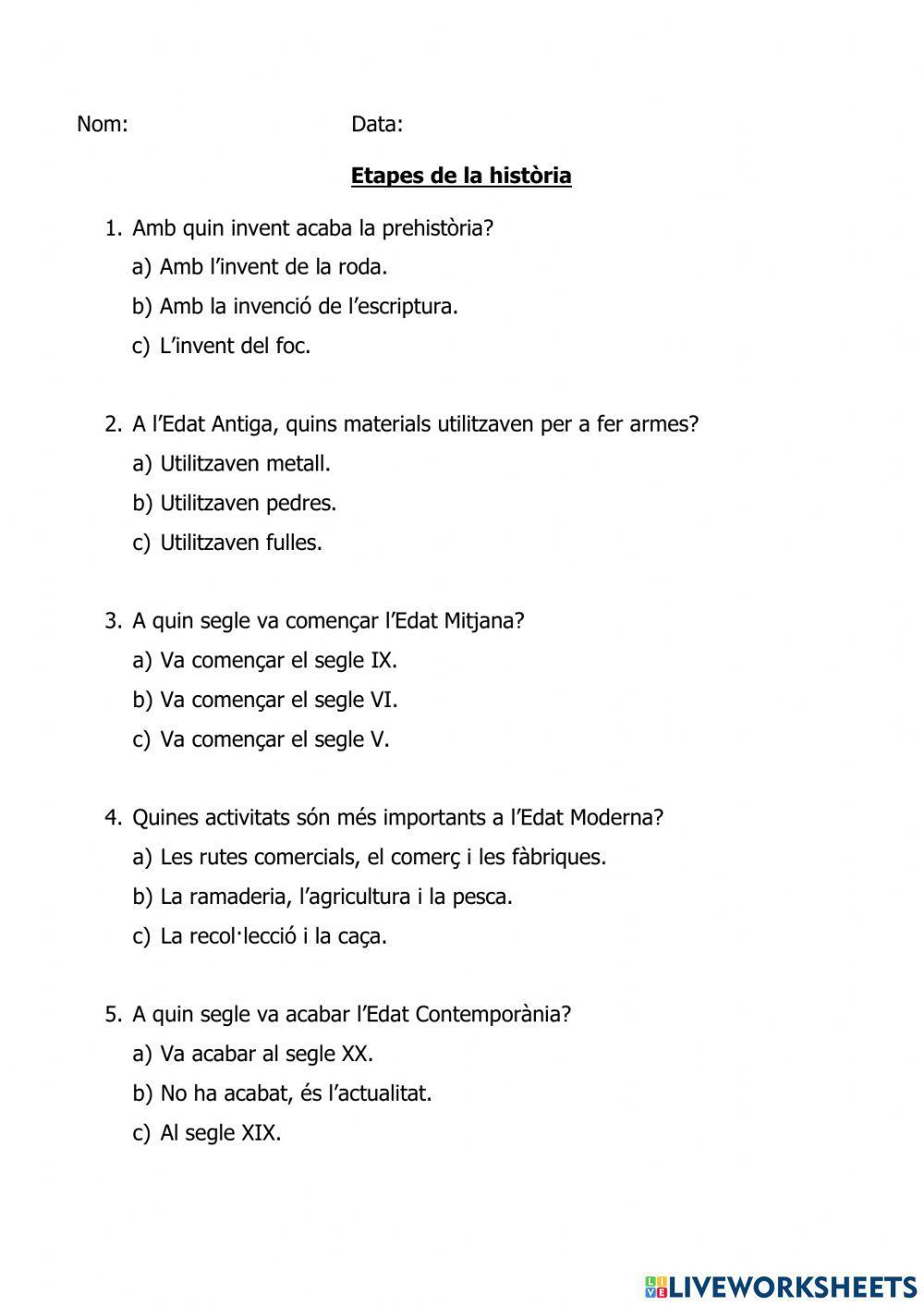 Etapes de la història