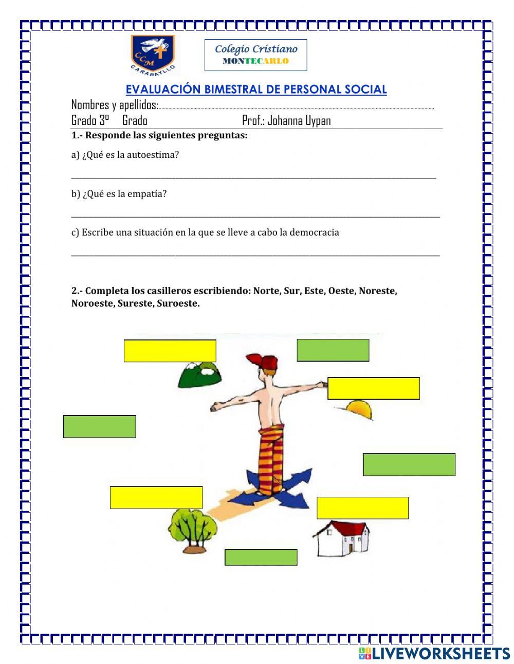 Examen bimestral de Personal Social