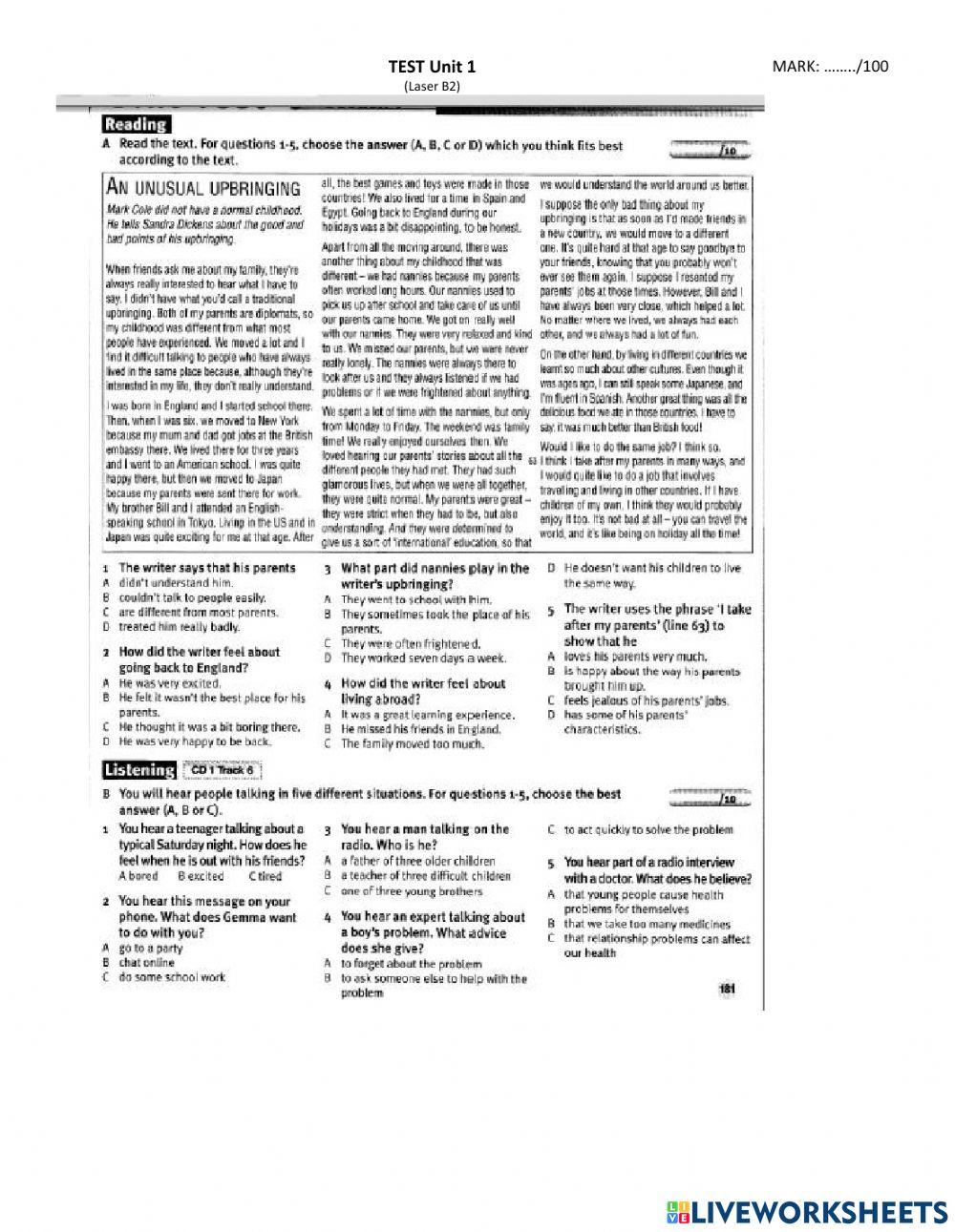 Laser B2- Test Unit 1
