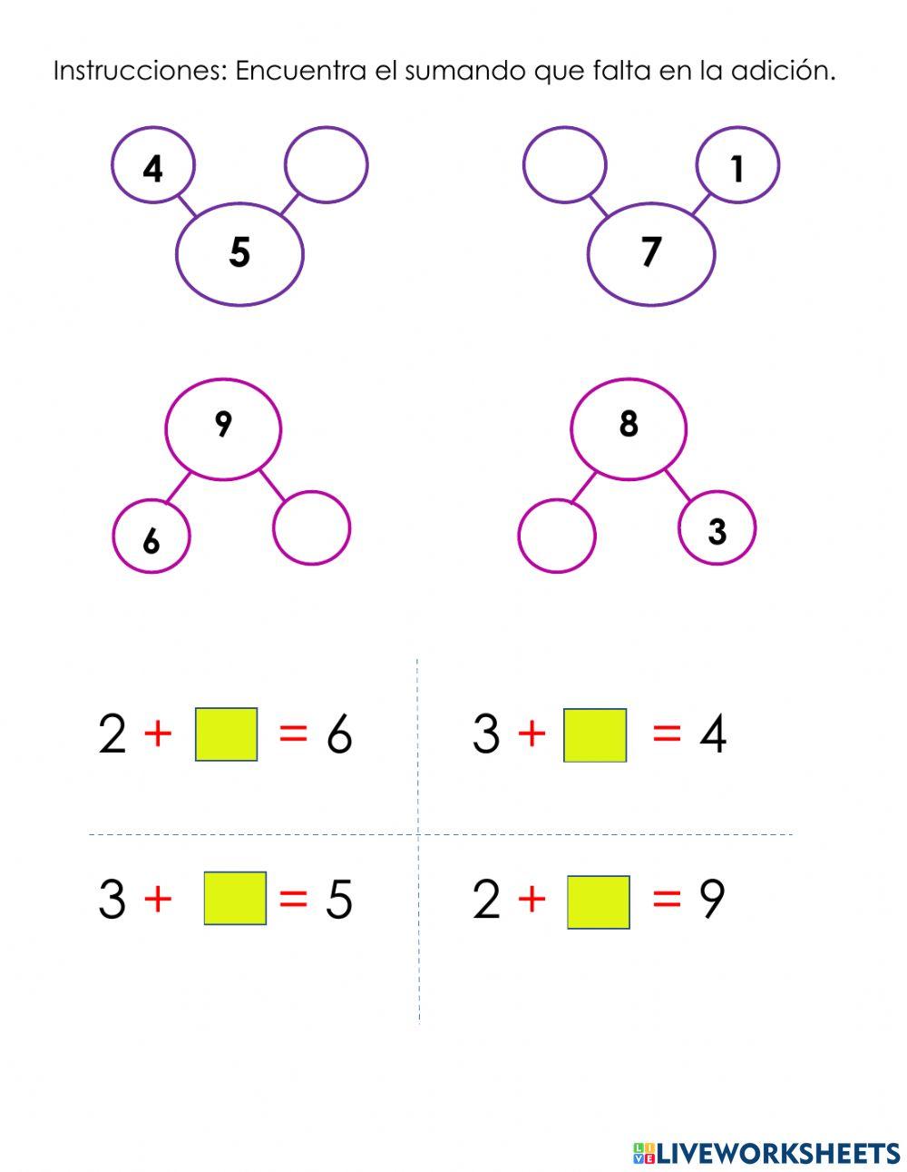 Encuentra el sumando que falta en la adición