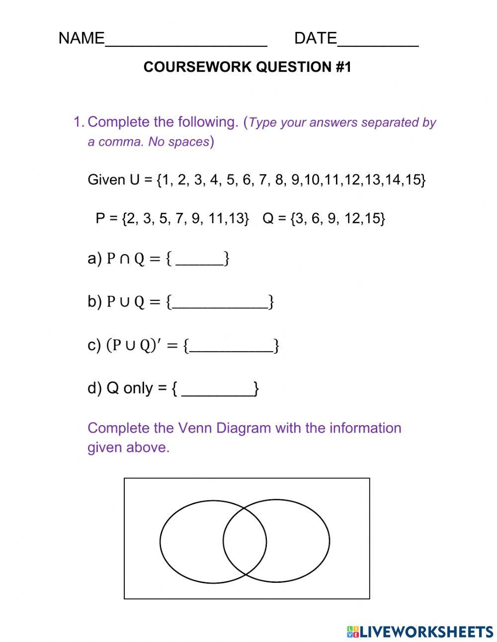 Coursework -1 Venn Diagrams