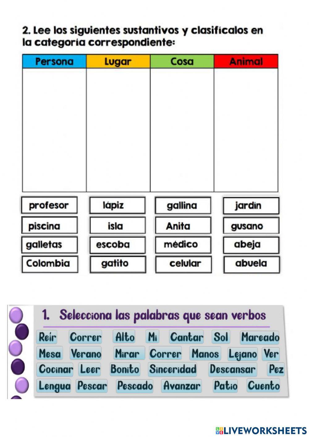 Sinónimos, sustantivos, adjetivos y verbos