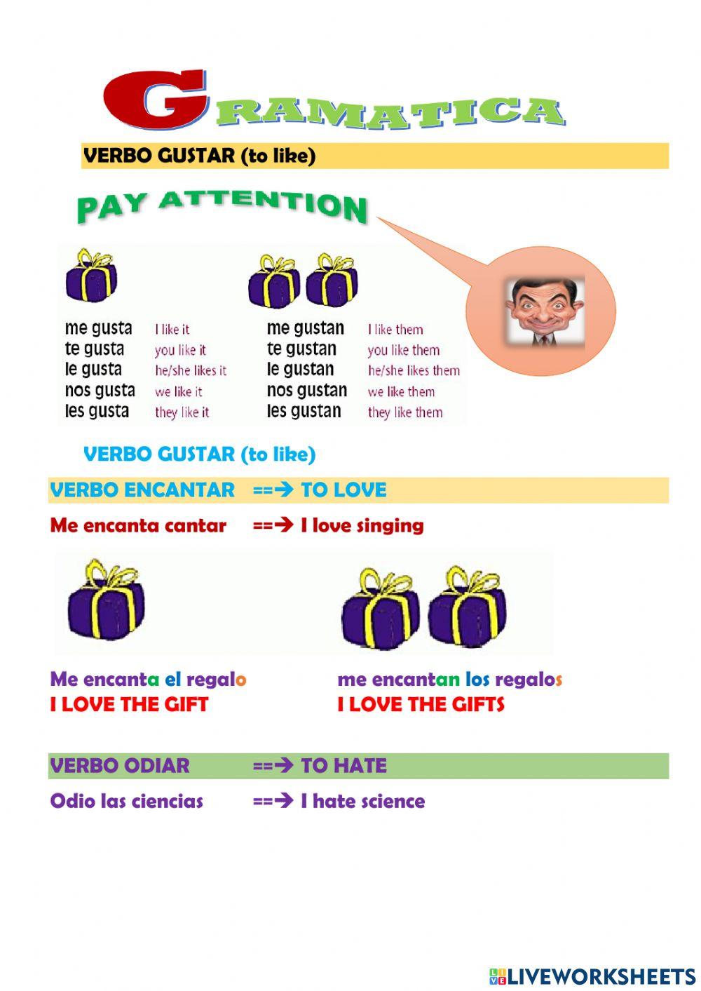 Verbo gustar online exercise Live Worksheets