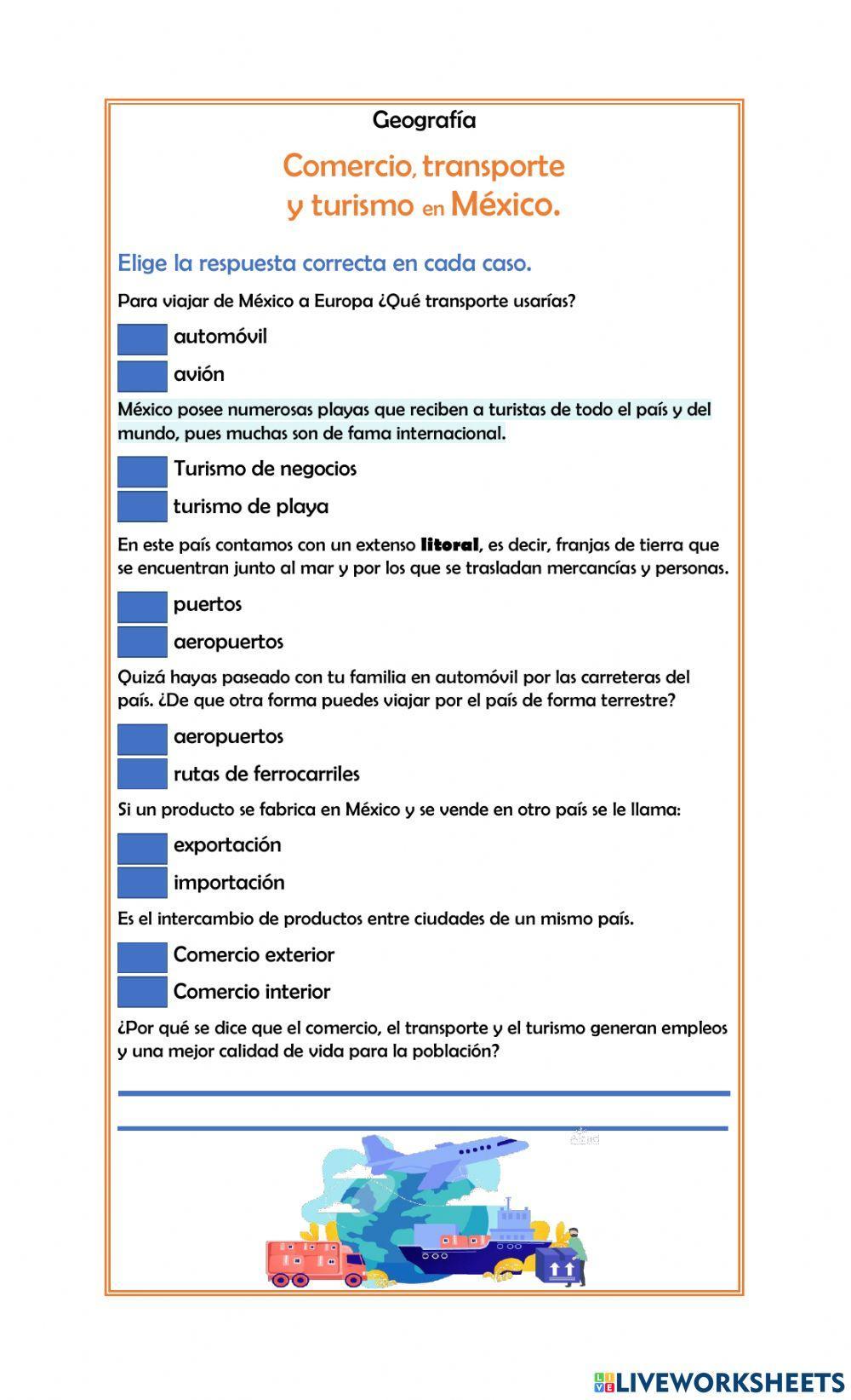 Comercio, transporte y turismo en México.