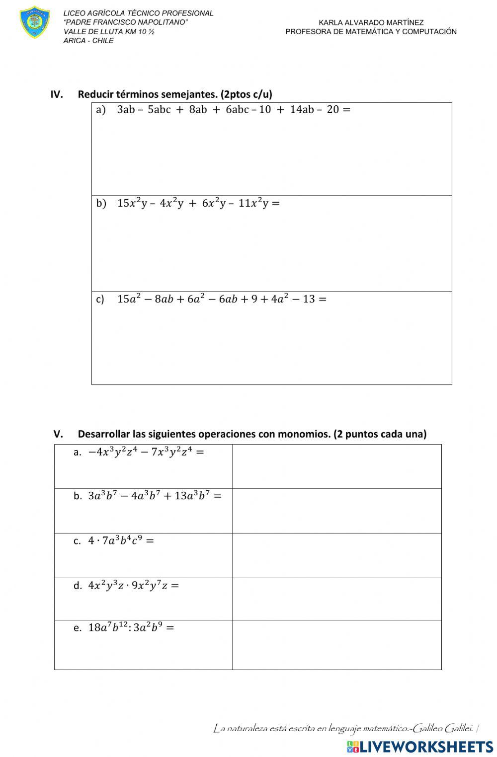 Expresiones algebraicas