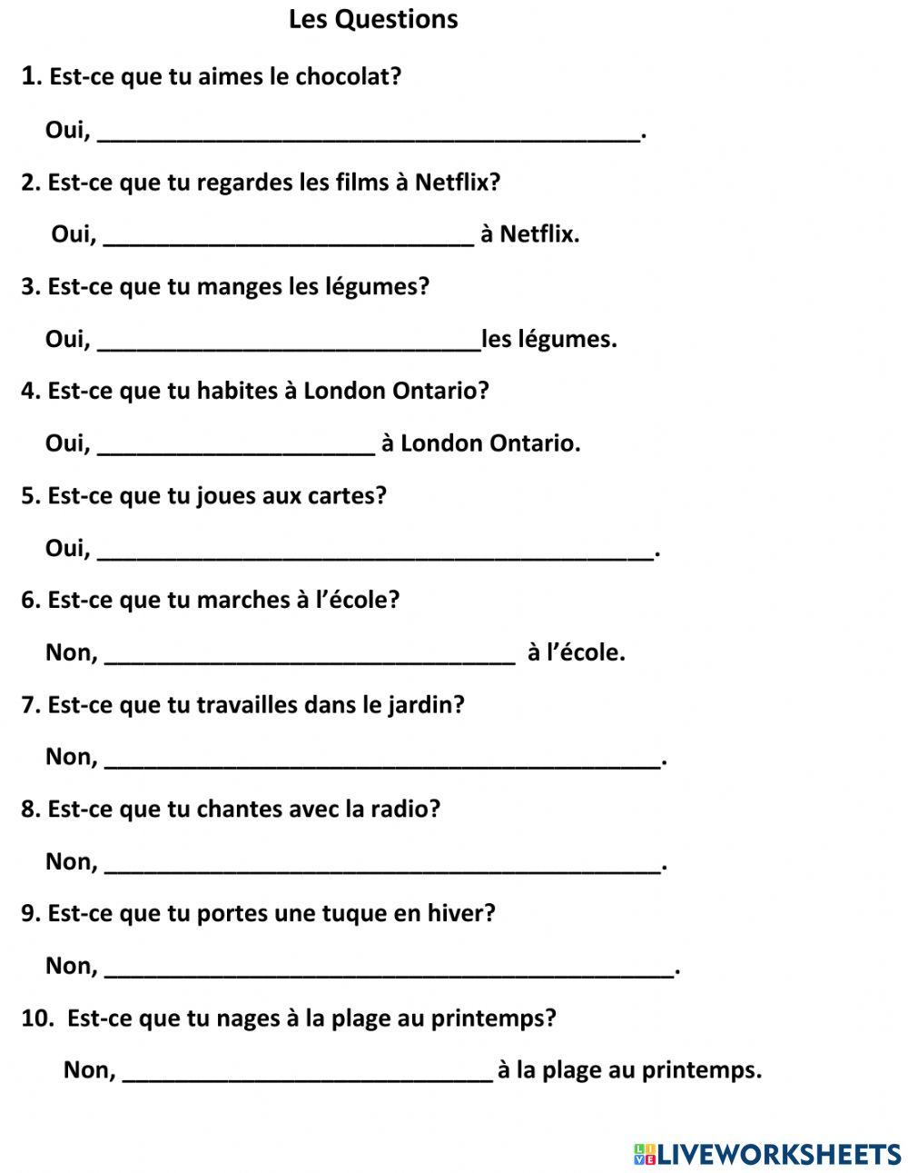 Les Questions Avec Est ce Que Online Exercise For Live Worksheets Les Questions Avec Est ce Que Online Exercise For Live Worksheets