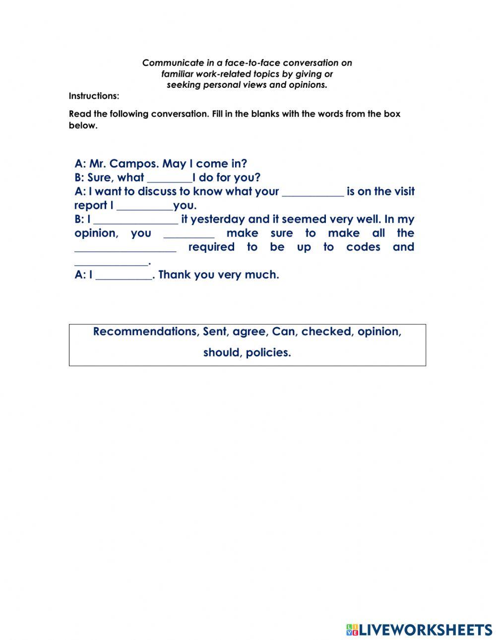 Giving or seeking personal views and opinions.