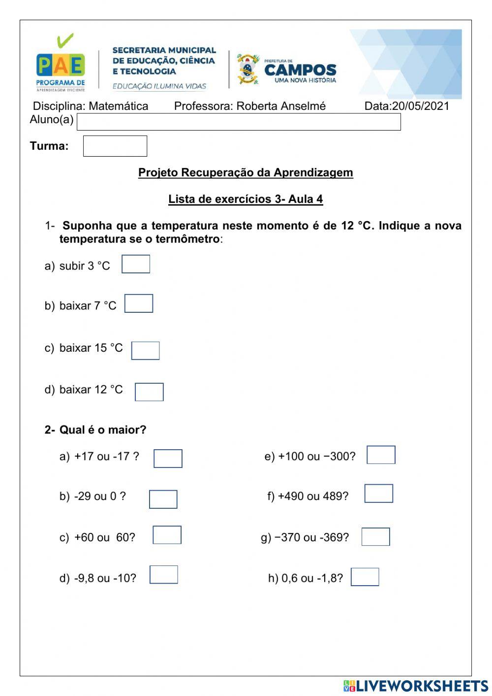 Números inteiros - Aula 4