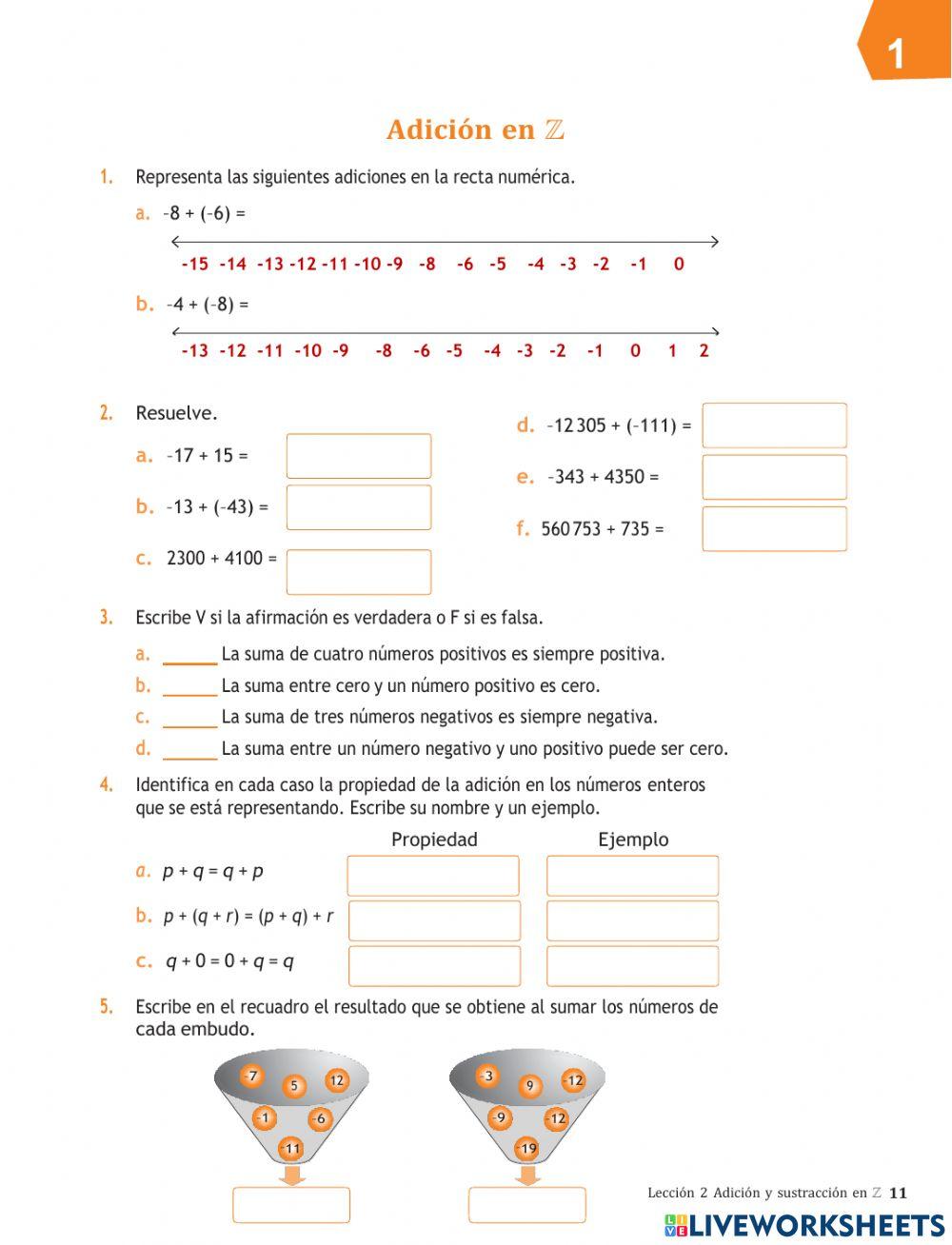 Adición  y sustracción en Z