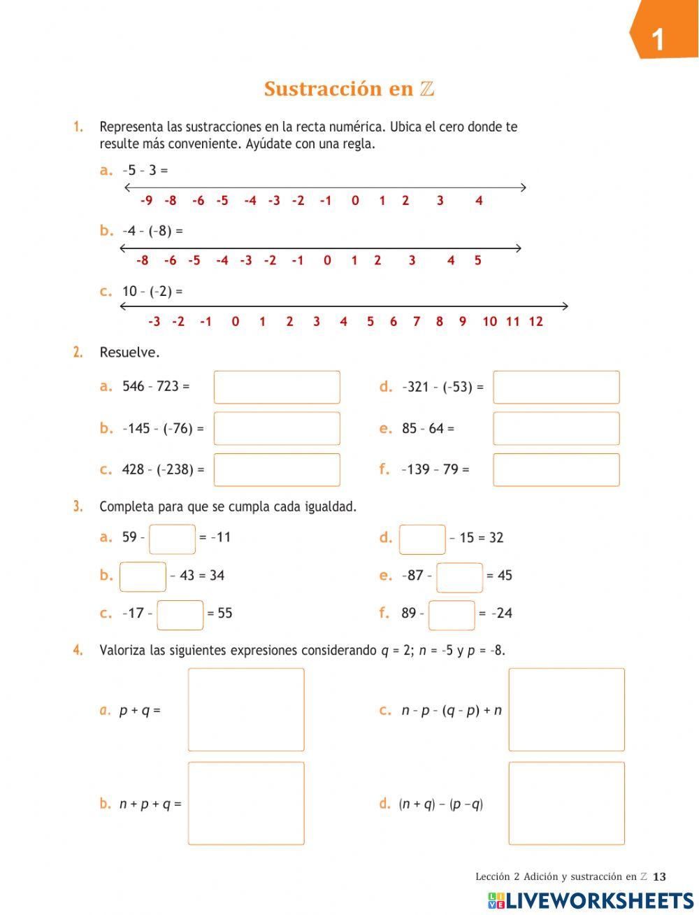 Adición  y sustracción en Z