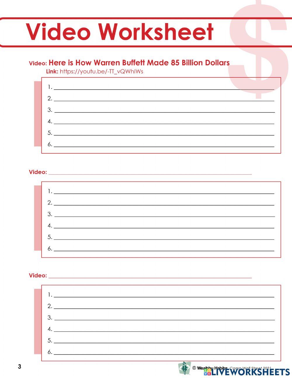 Wealthy Habits Video Worksheet CWS 1 2021