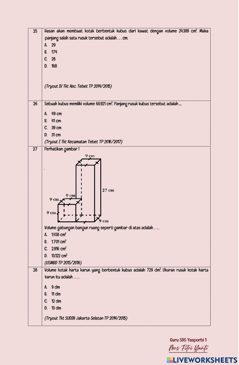 Latihan Soal Bangun Ruang