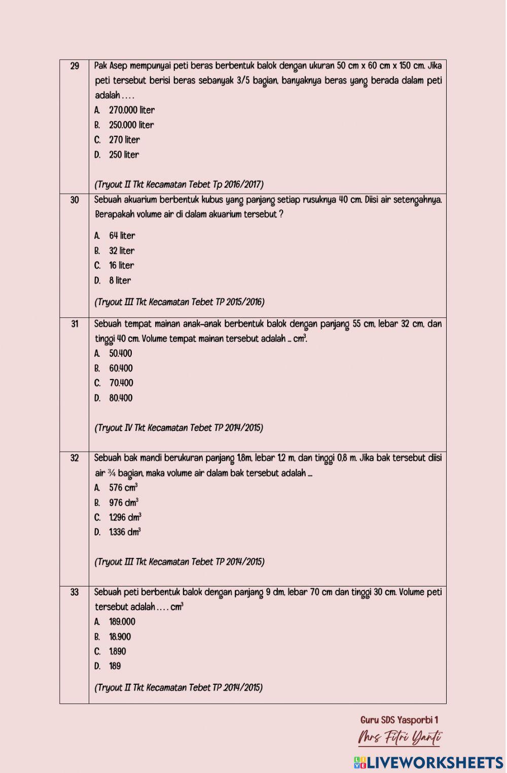Latihan Soal Bangun Ruang