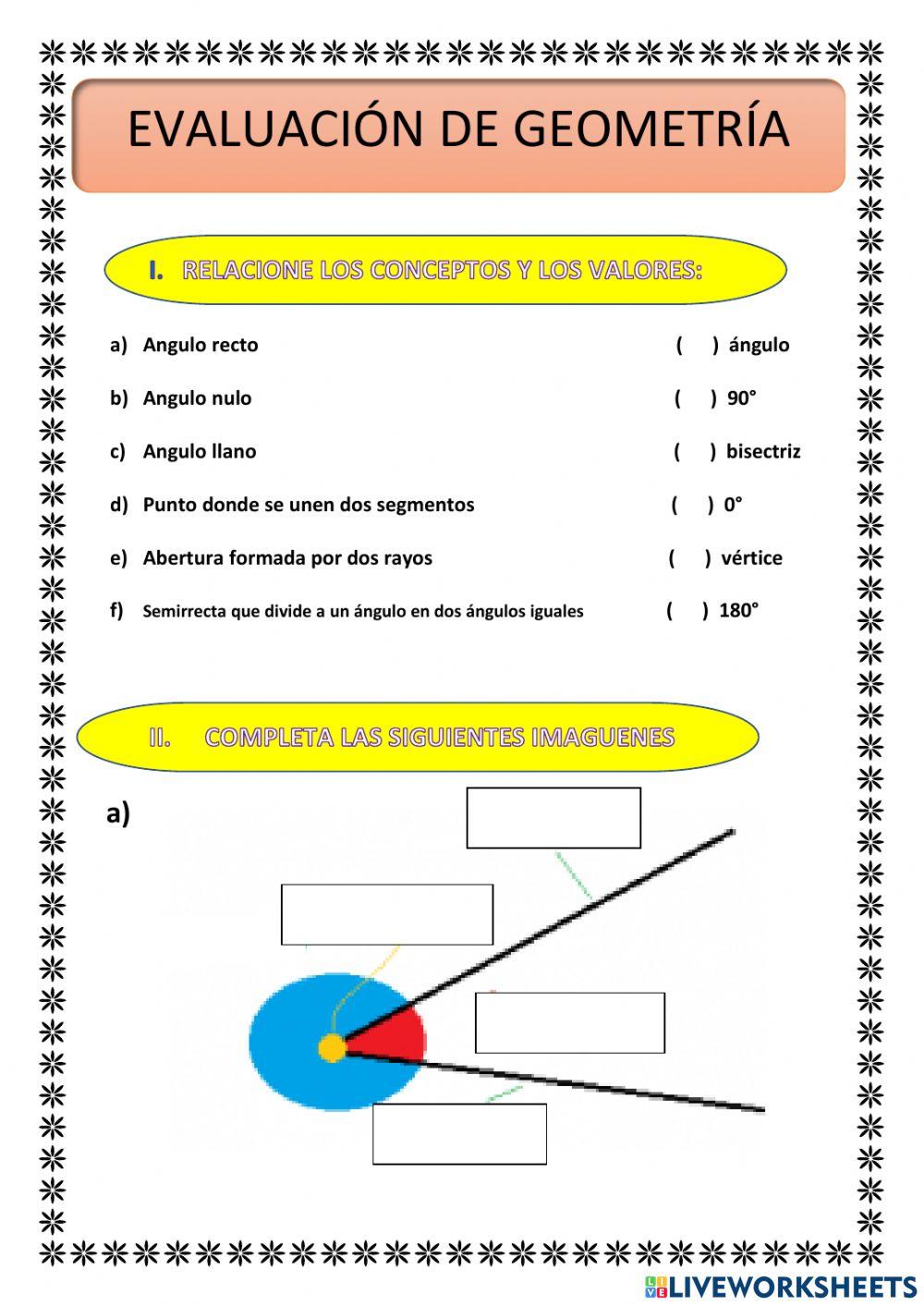 Evaluación de ángulos y rectas