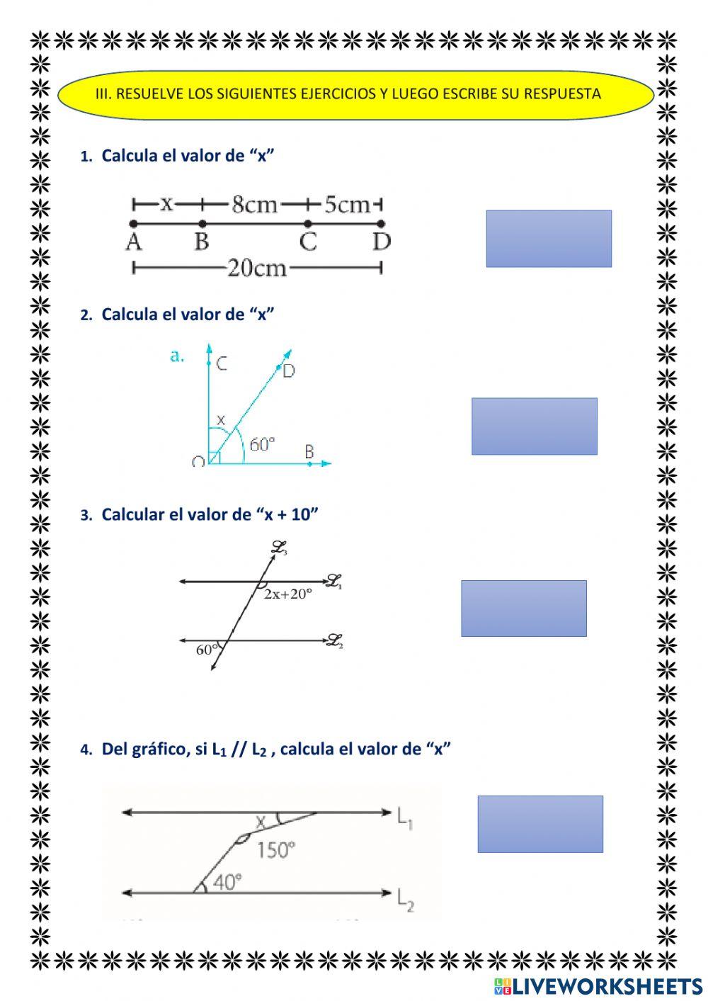 Evaluación de ángulos y rectas