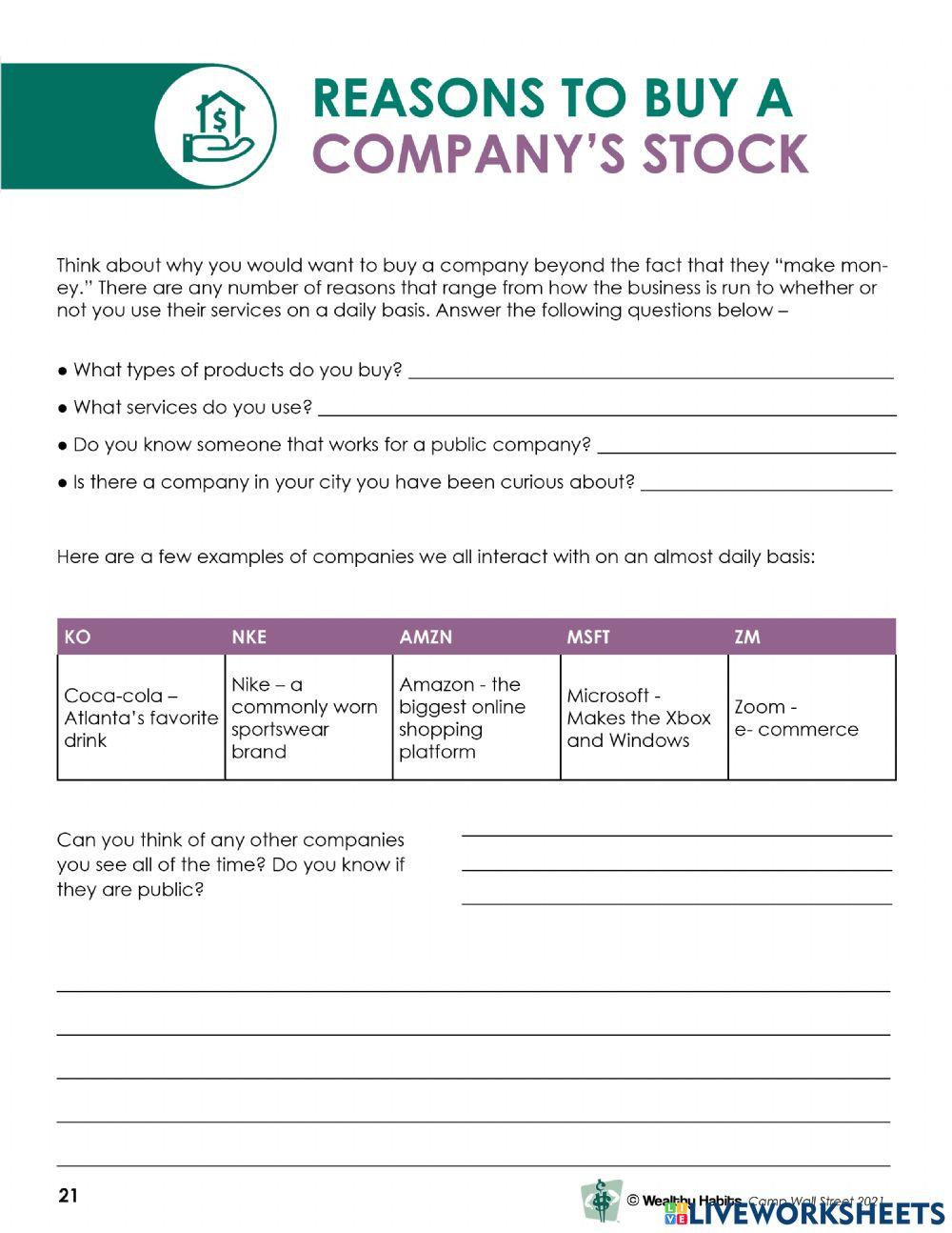Wealthy Habits Reasons To Buy A Company's Stock CWS