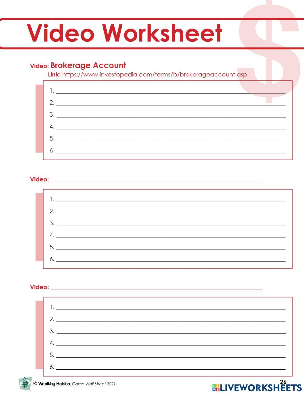 Wealthy Habits Video Worksheet CWS 2 2021