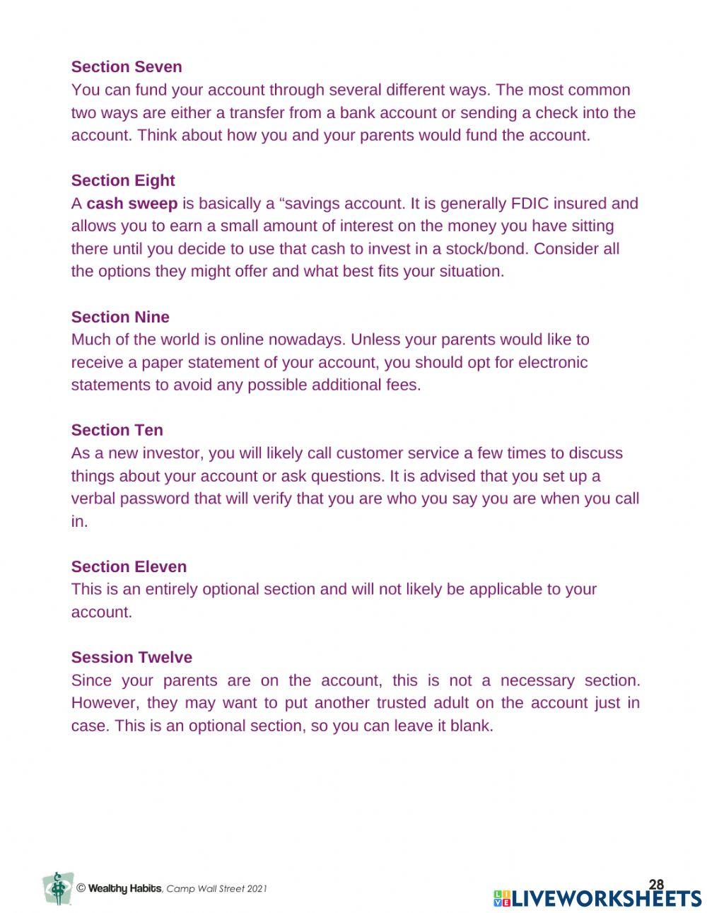 Wealthy Habits Fill Out the Brokerage Application CWS