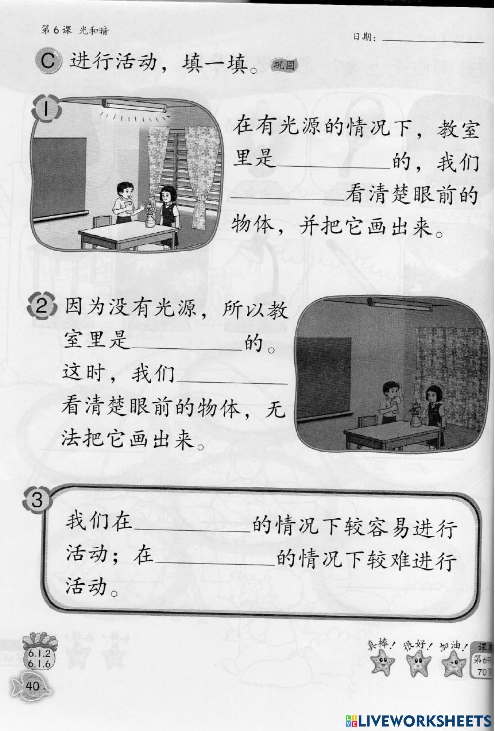 二年级科学：光和暗