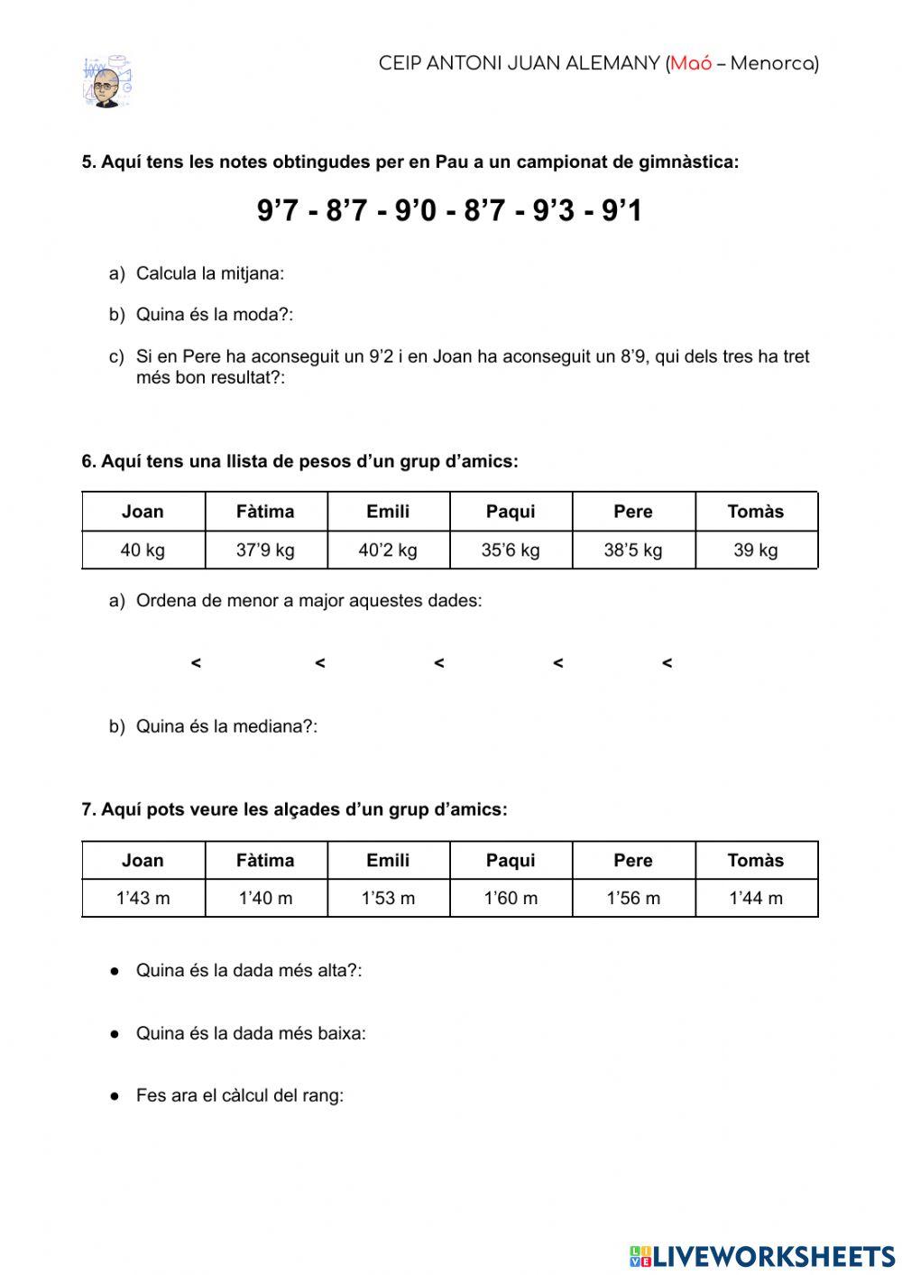Examen final estadística sisè