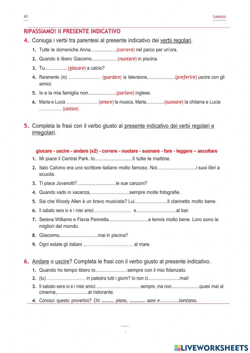 Hobbies - vocabolario  a1