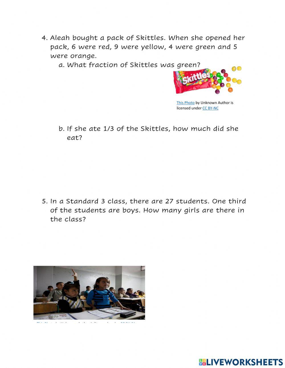Equivalent Fractions Worded Problems