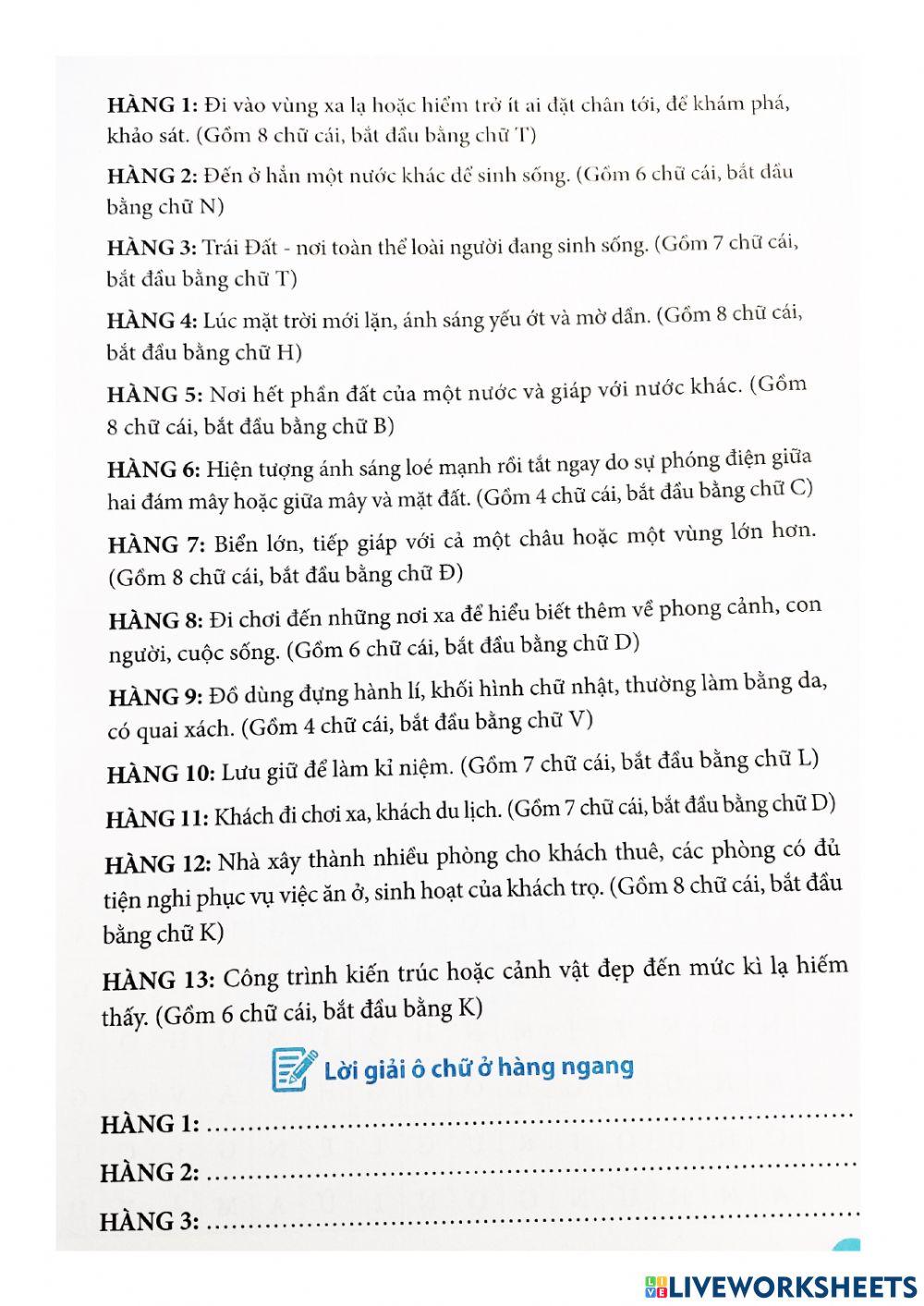 Giải ô chữ - khám phá thế giới