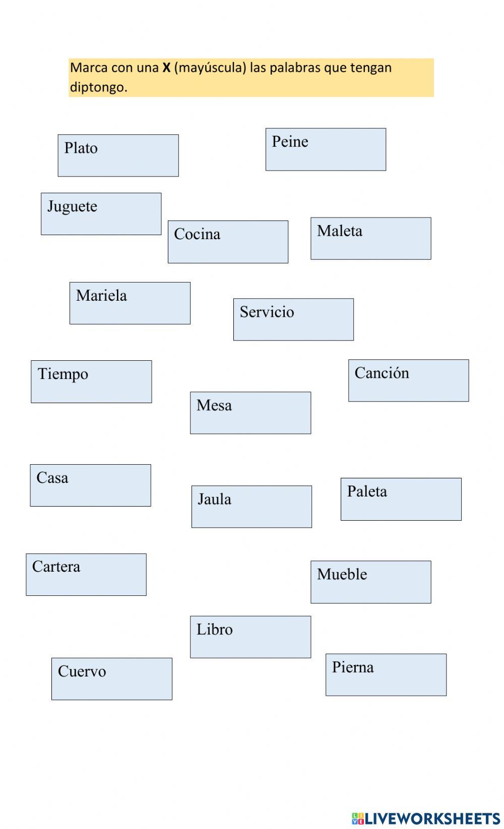 Hoja de trabajo verbos y diptongos