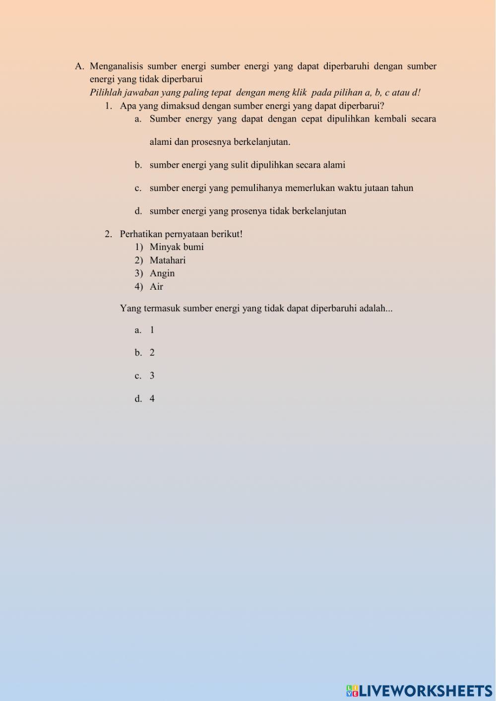 LKPD Sumber energi, Perubahan bentuk energi, dan Wawancara