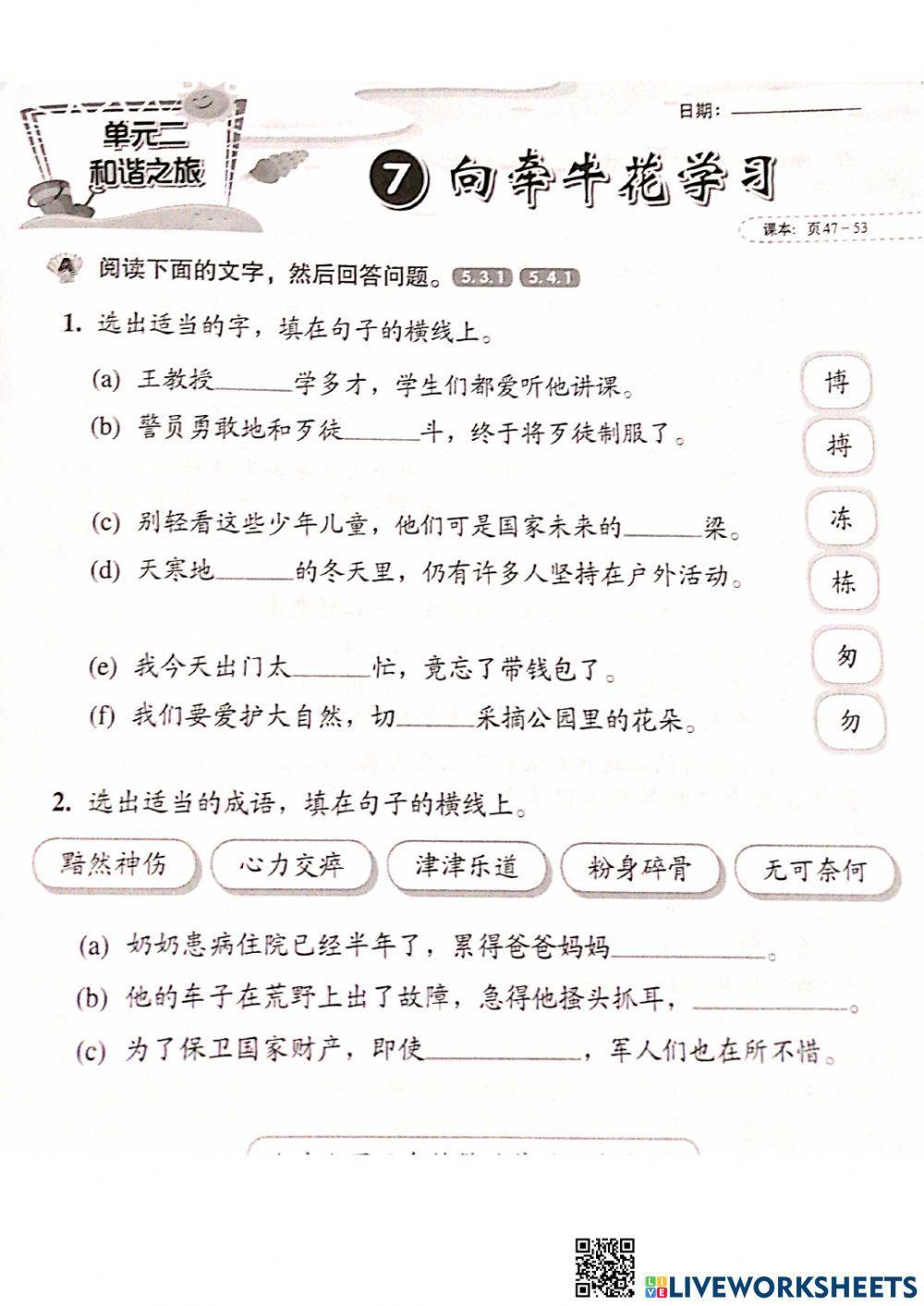 五年级华文练习题