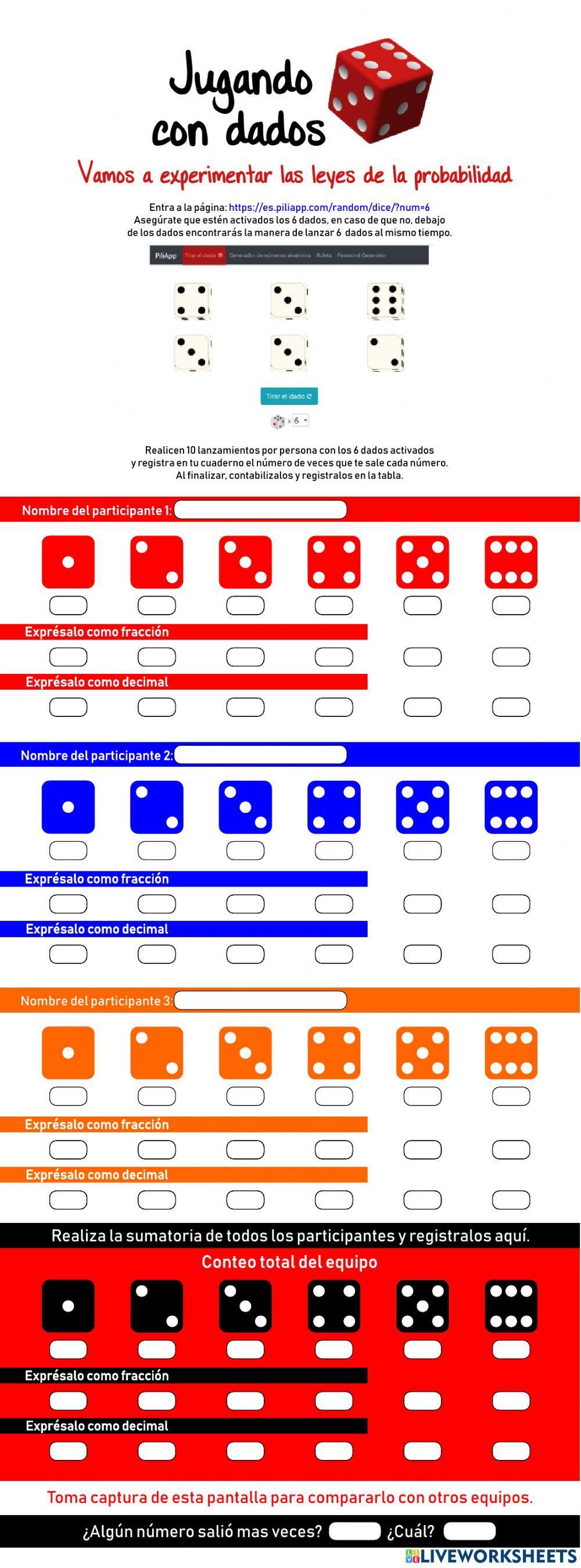 Probabilidad experimental • Dados
