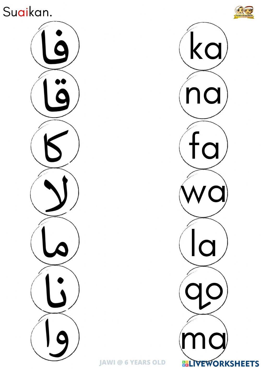 Jawi : mengenal suku kata fa,qo,ka,la,ma,na,wa (6 tahun)