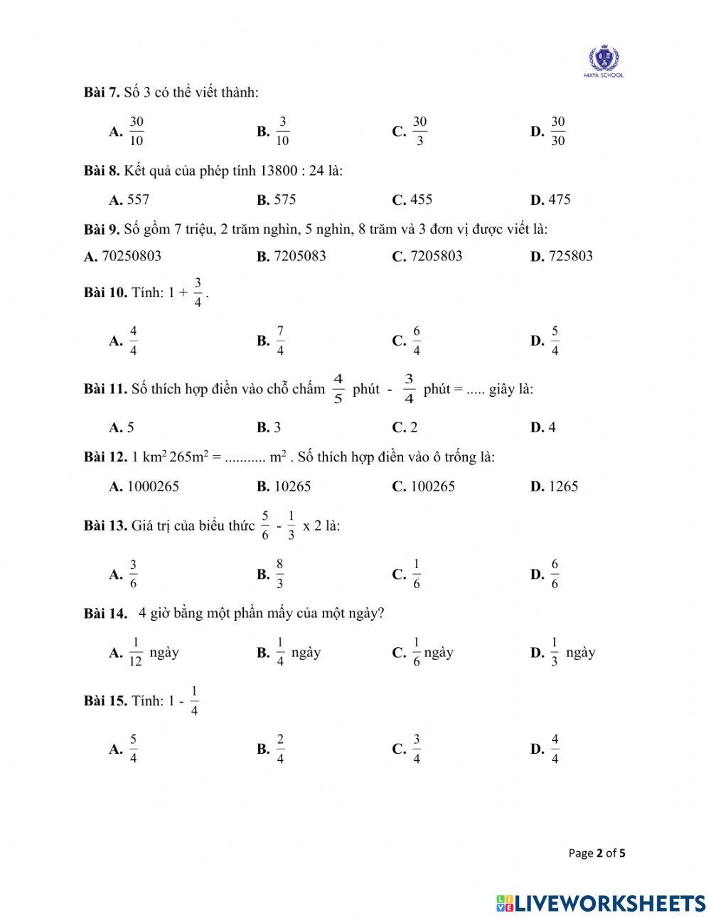 Toán 4 - 24.05.2021 - 28.05.2021 - Ôn tập cuối năm