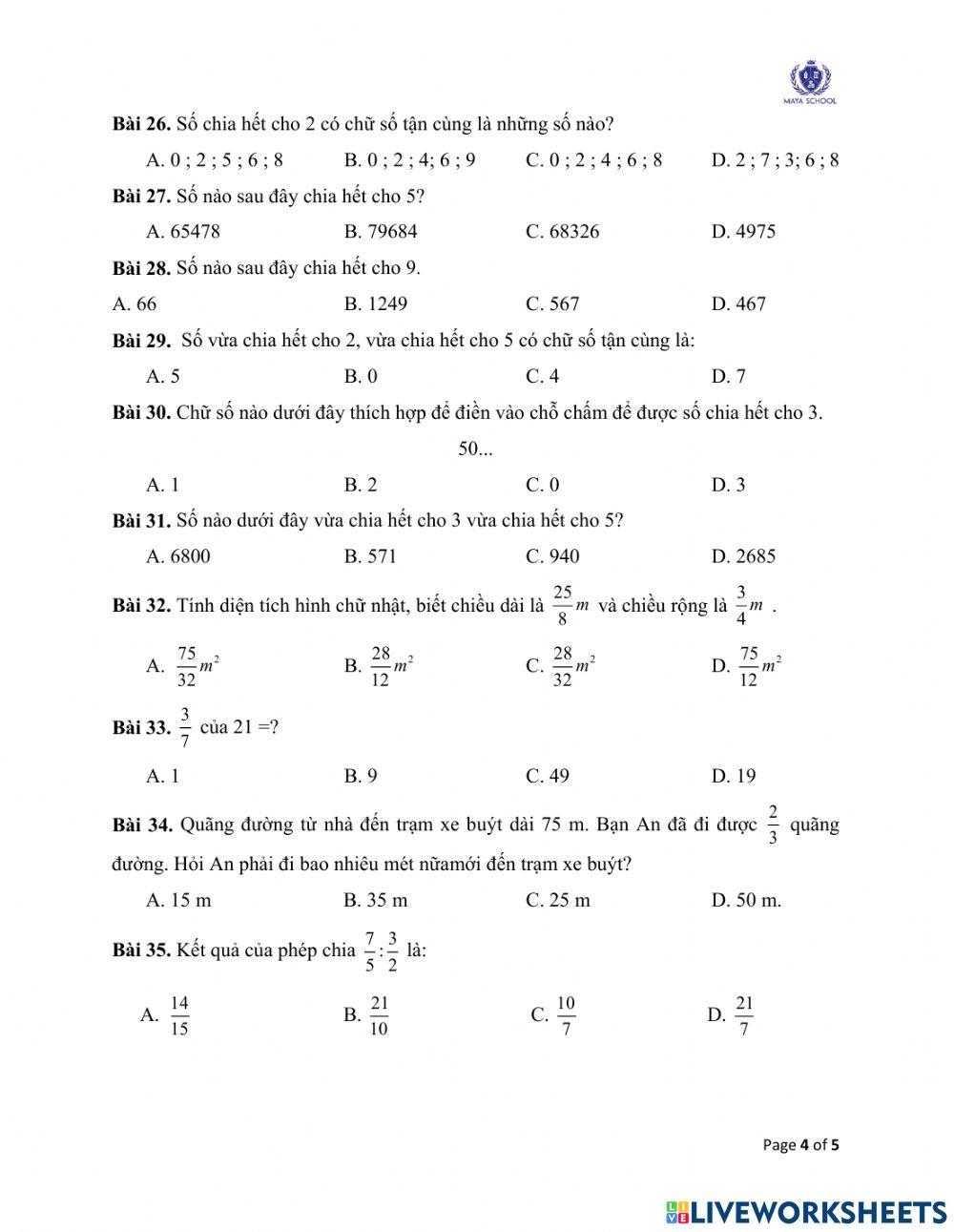 Toán 4 - 24.05.2021 - 28.05.2021 - Ôn tập cuối năm
