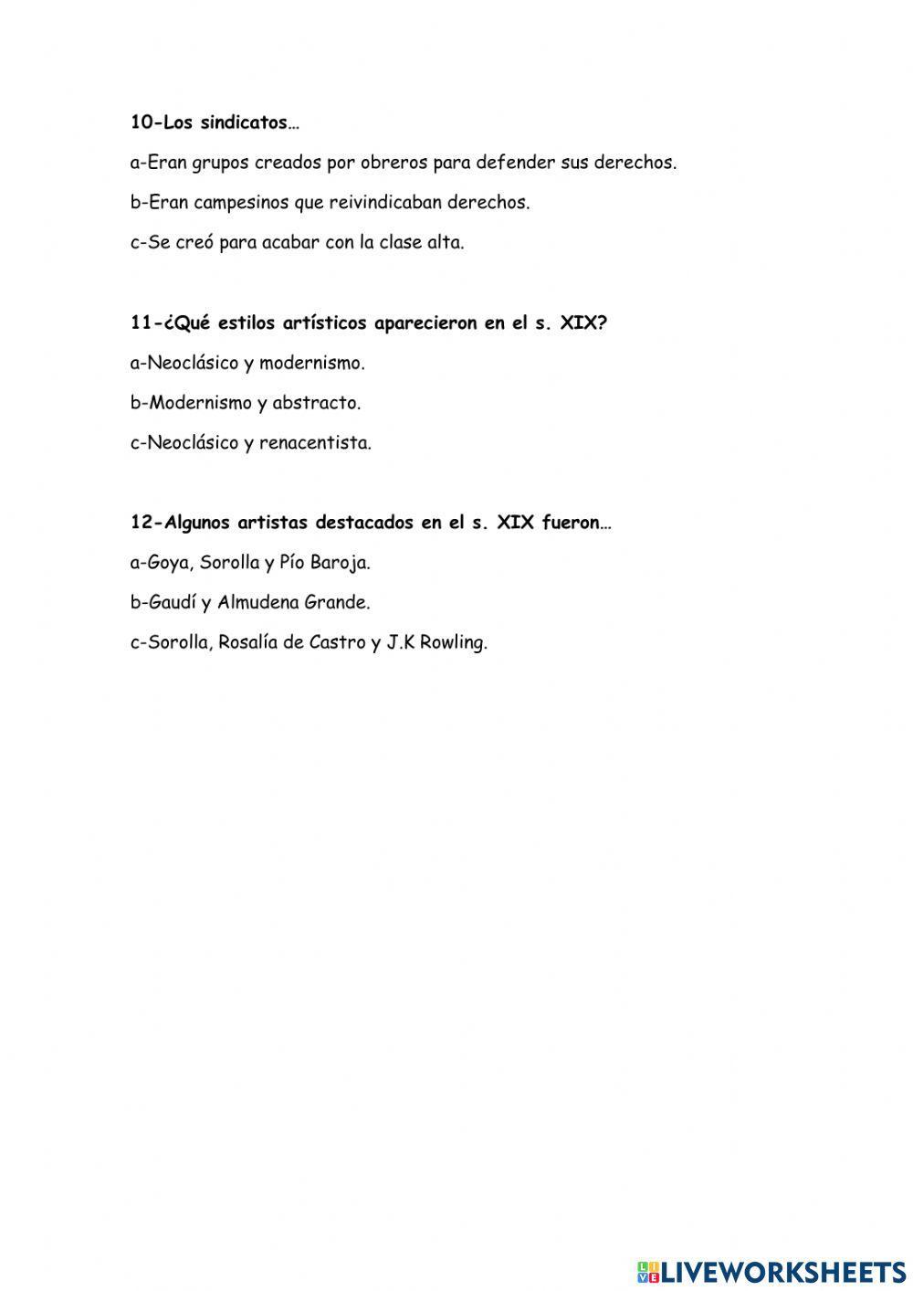 Examen españa siglo xix