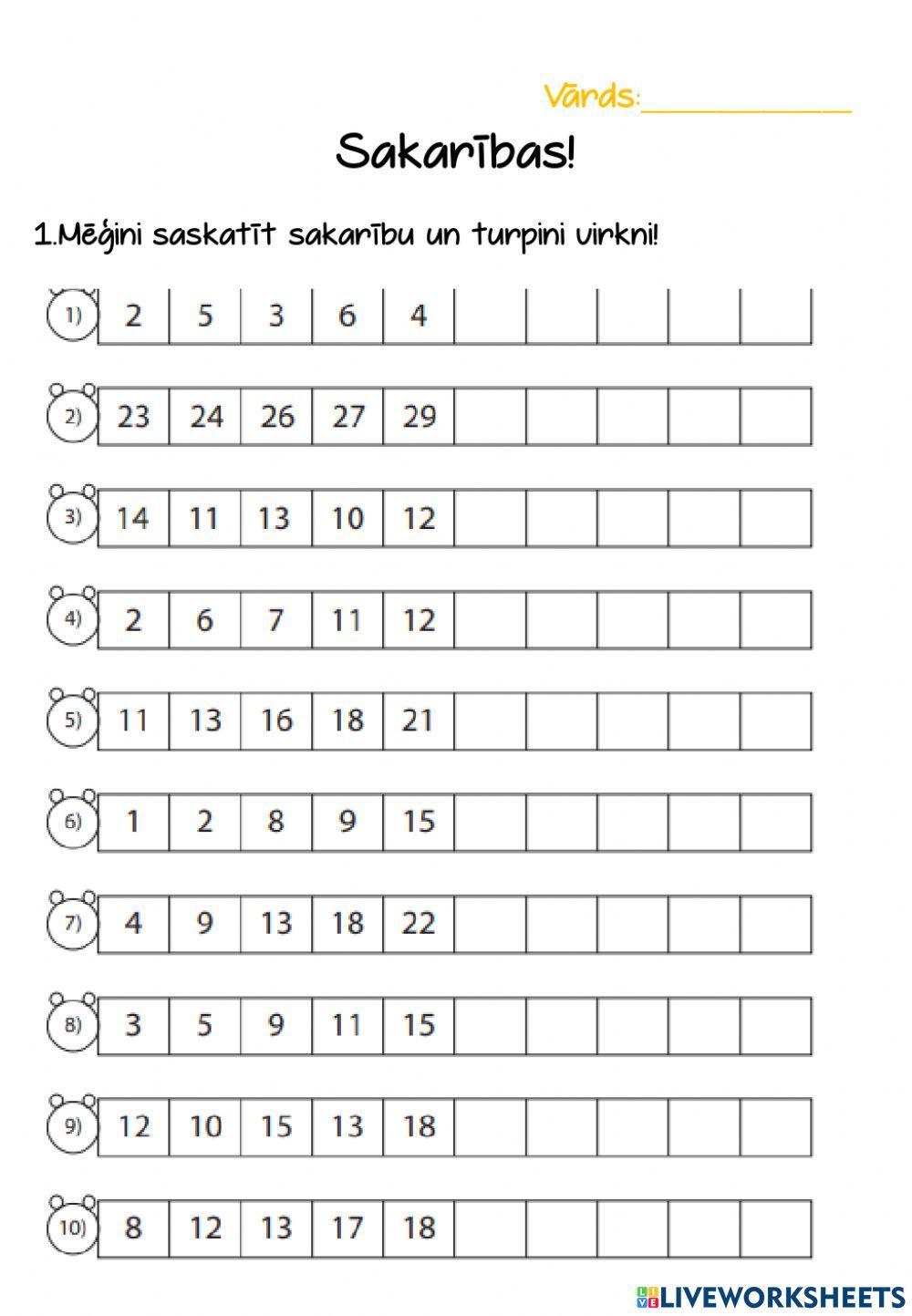 Sakarības, veido virkni